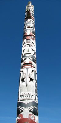 Totem pole in the Haida Village of Old Masset